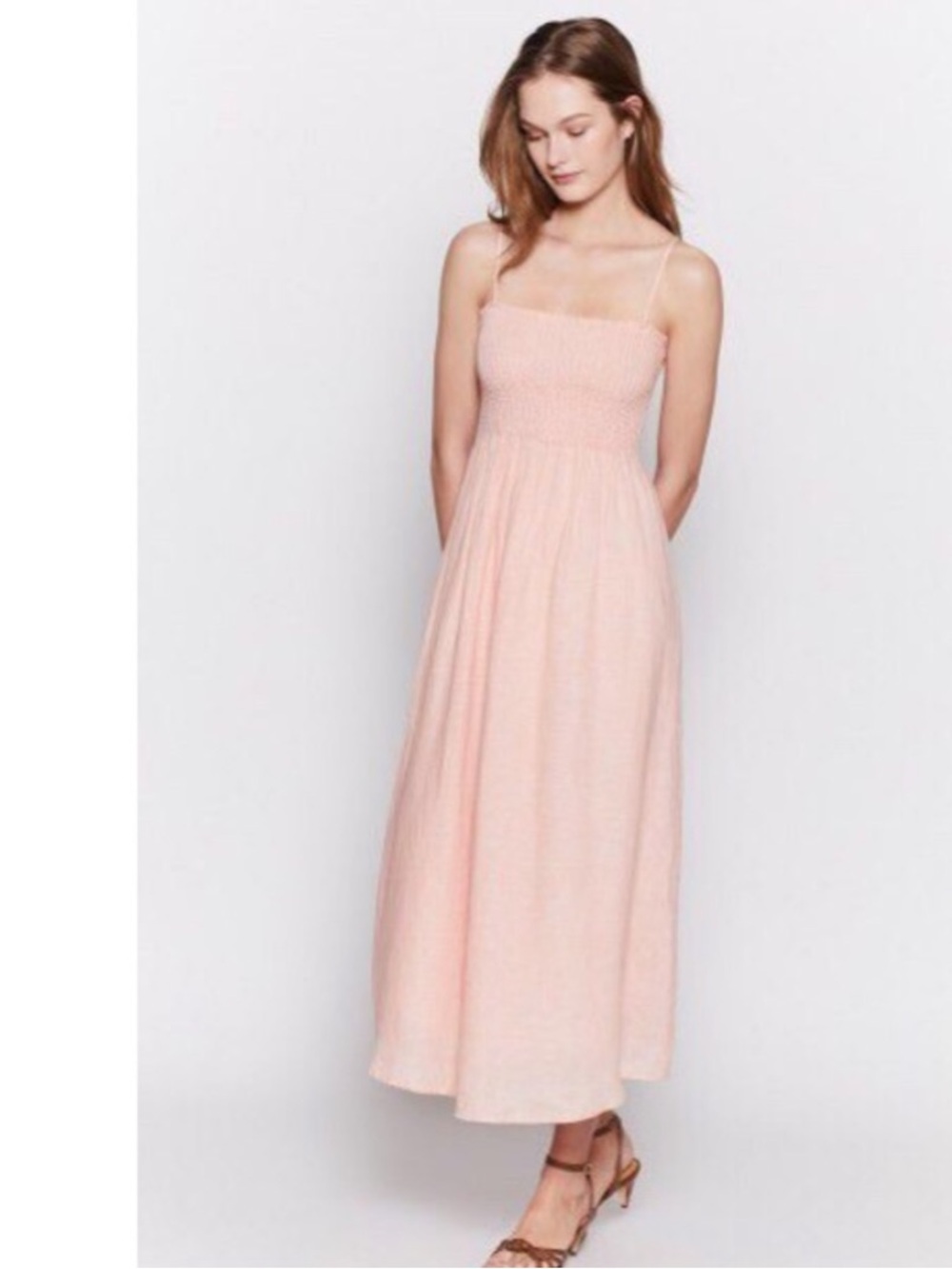 Joie 100% Linen Tilsa Petal Pink Smocked Maxi Dress Size small